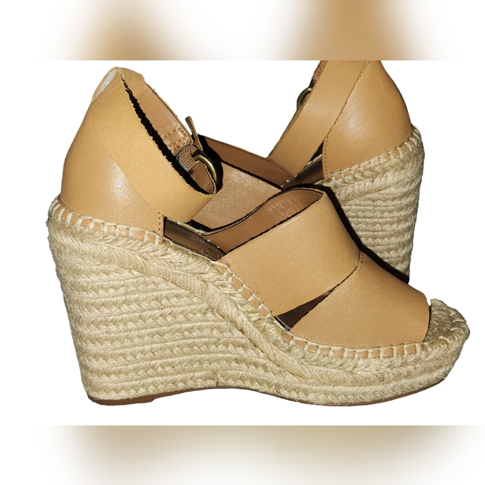 Treasure & Bond Tan Leather Espadrille Wedge Sandals Ankle Strap Buckle Closure - Picture 8 of 9